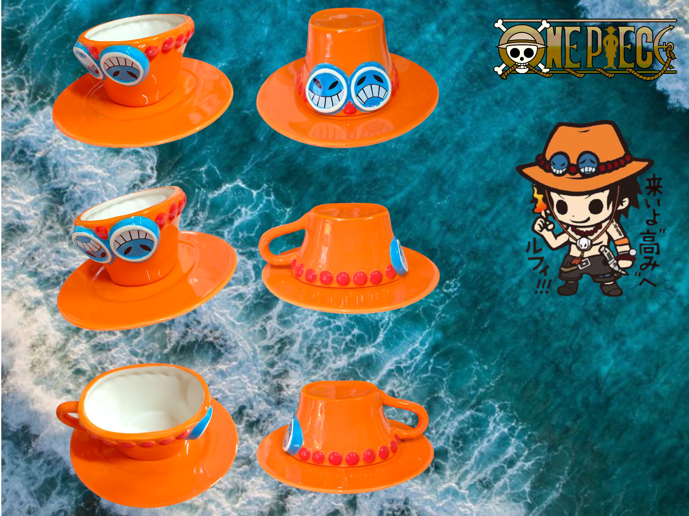 Taza con plato Ace One Piece