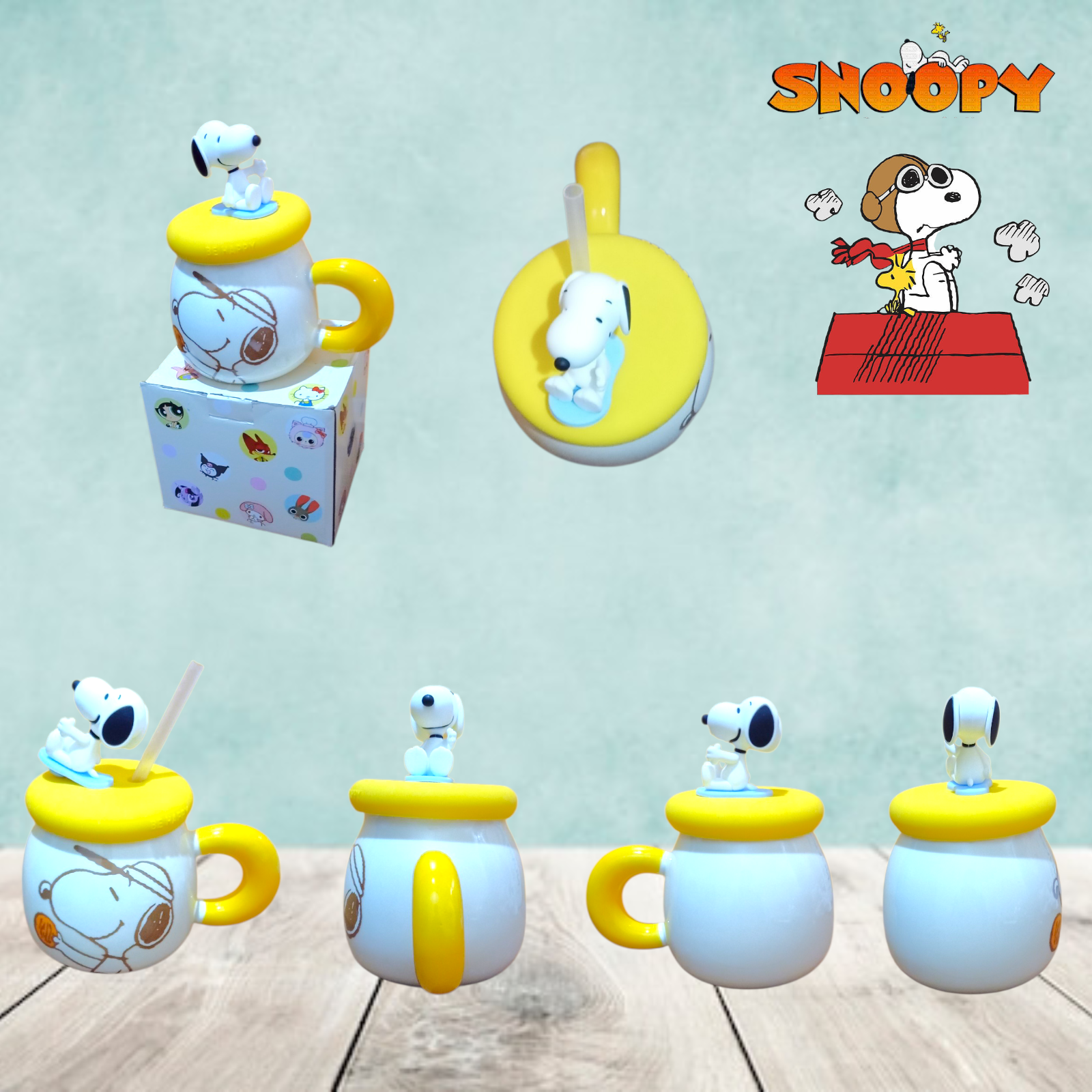 Taza con tapa y figura Snoopy